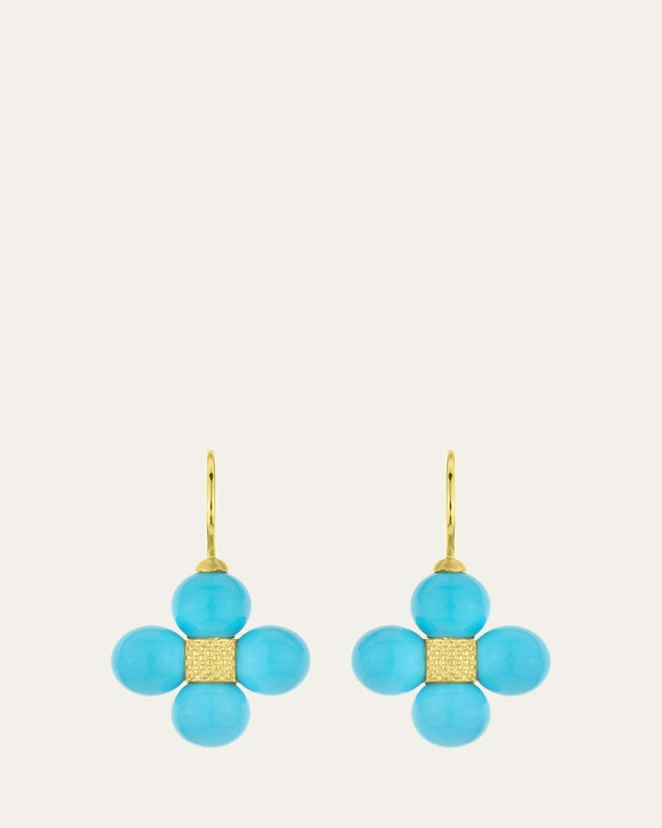18K Yellow Gold Sequence Earrings with Turquoise, 6mm